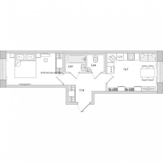 Однокомнатная квартира 39 м²